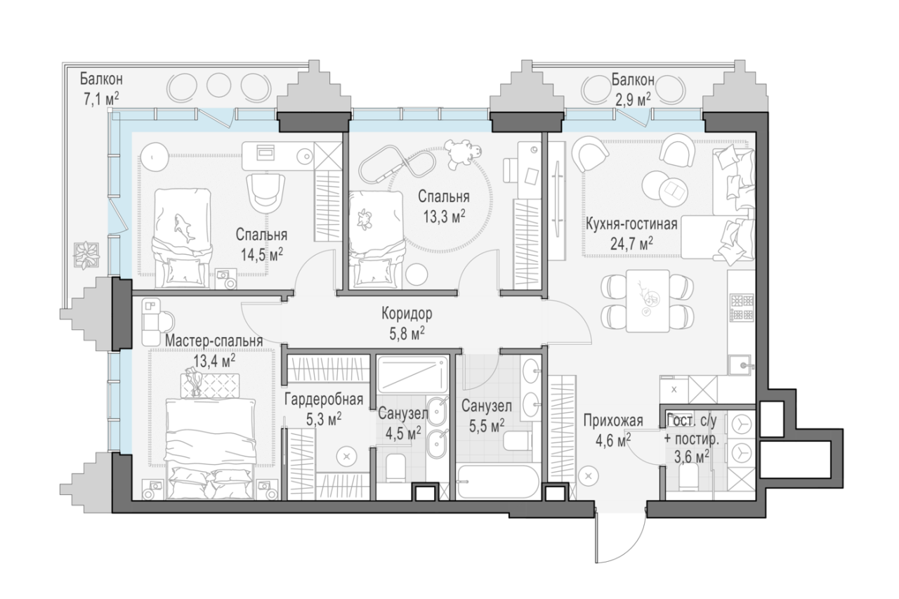 4 ккв (Евро) 98,1 м²