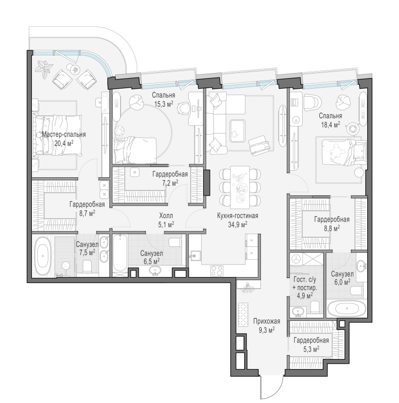 4 ккв (Евро) 160,2 м²