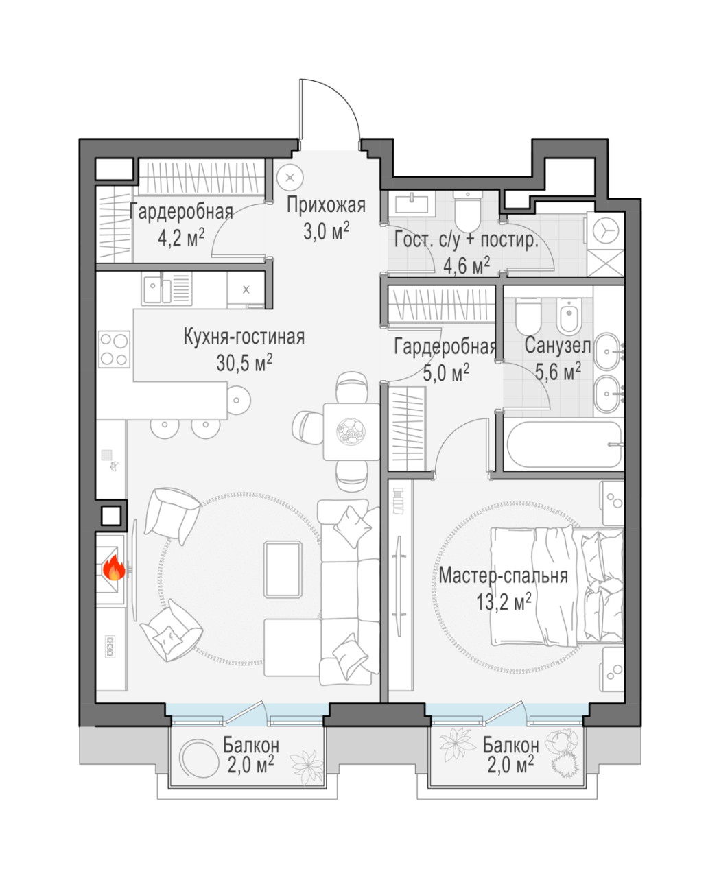 2 ккв (Евро) 68,5 м²