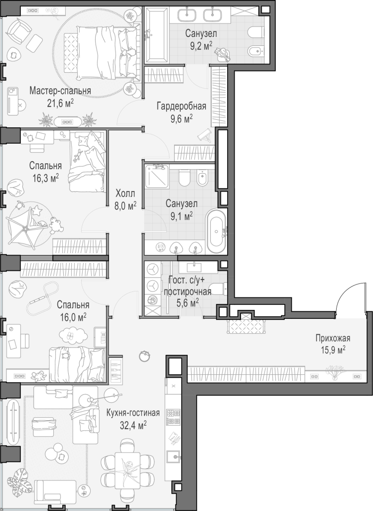 4 ккв (Евро) 144,9 м²