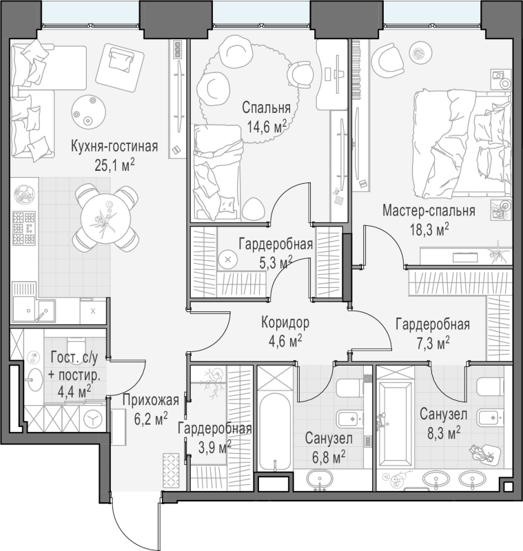 3 ккв (Евро) 105,4 м²