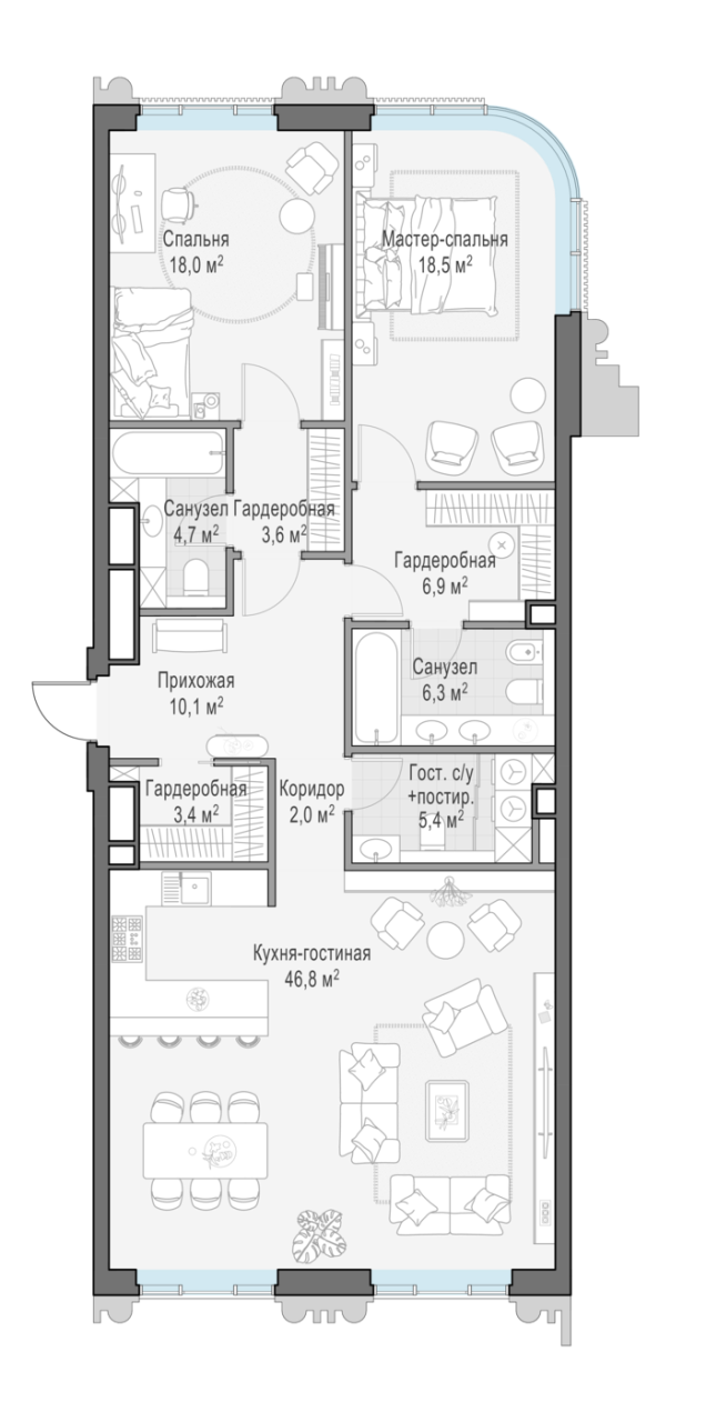 3 ккв (Евро) 124,4 м²