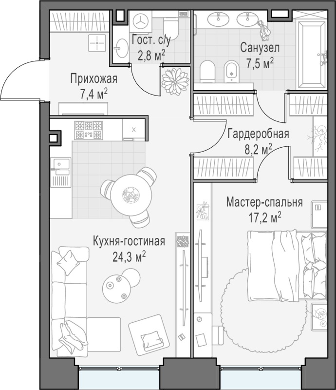 2 ккв (Евро) 67,1 м²