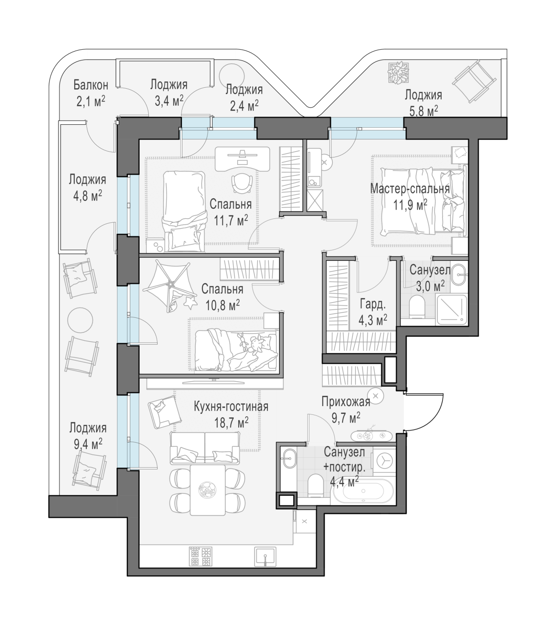 3 ккв (Евро) 88,8 м²