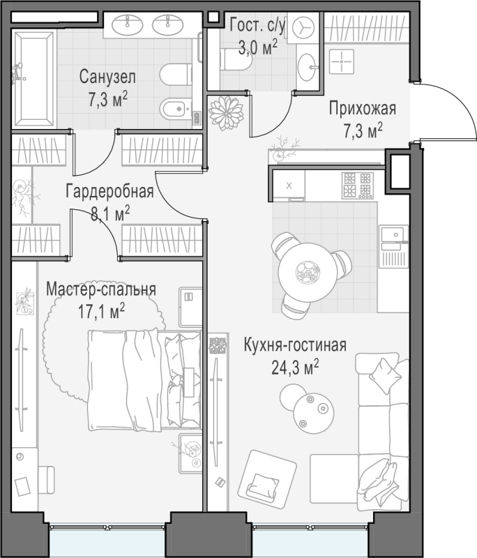 2 ккв (Евро) 67,4 м²