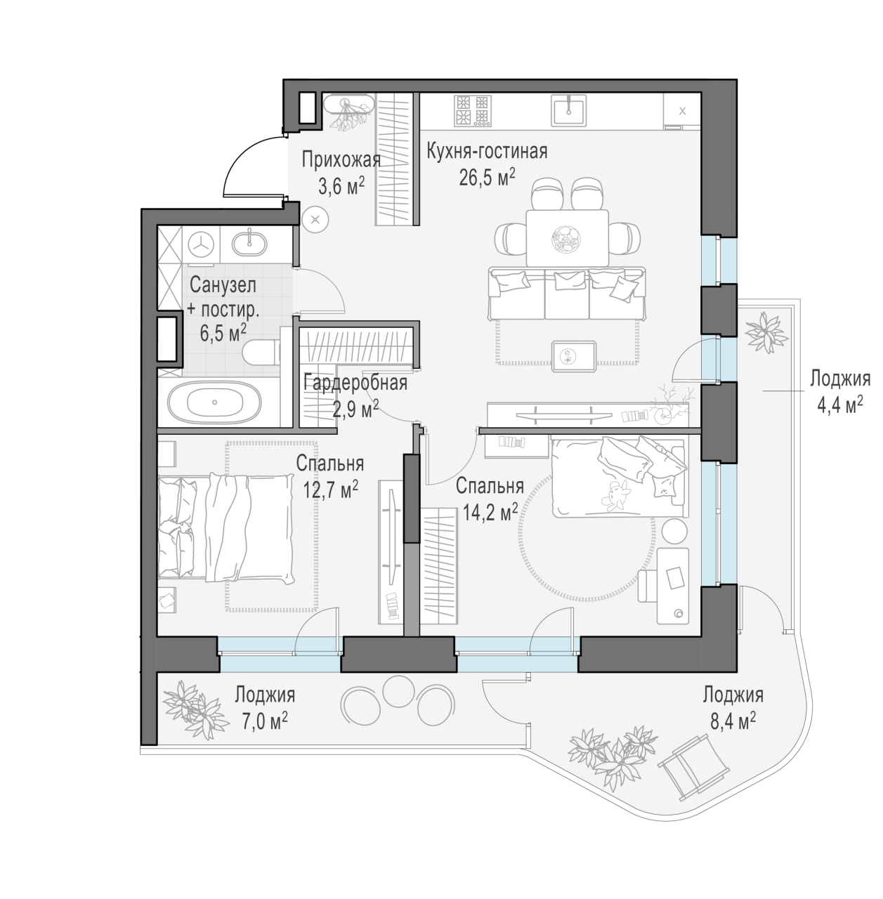 2 ккв (Евро) 76,1 м²