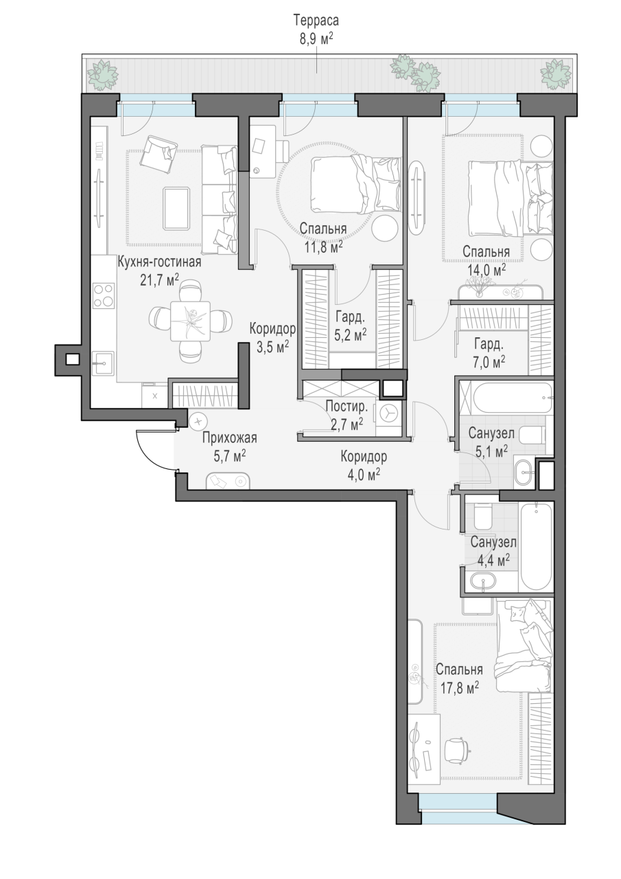 3 ккв (Евро) 107 м²