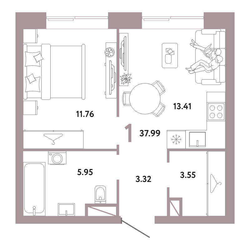 1 ккв 38 м²