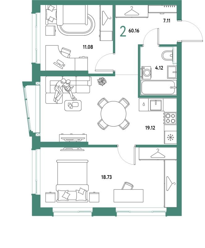 3 ккв (Евро) 60,2 м²