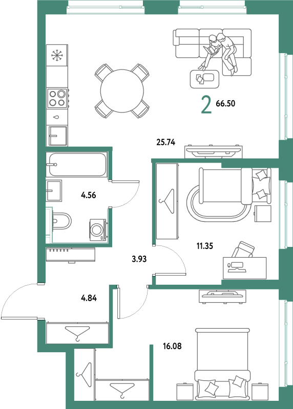 3 ккв (Евро) 66,5 м²