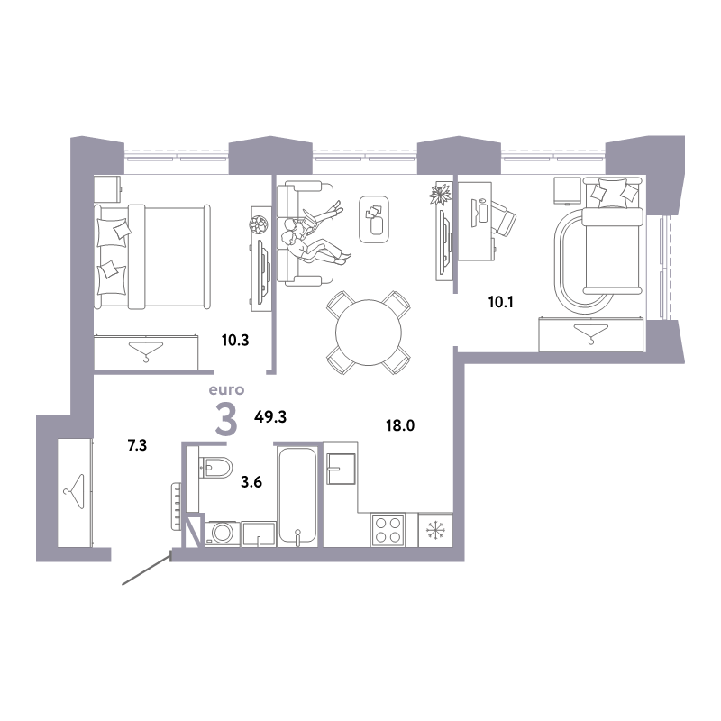 3 ккв (Евро) 49,3 м²