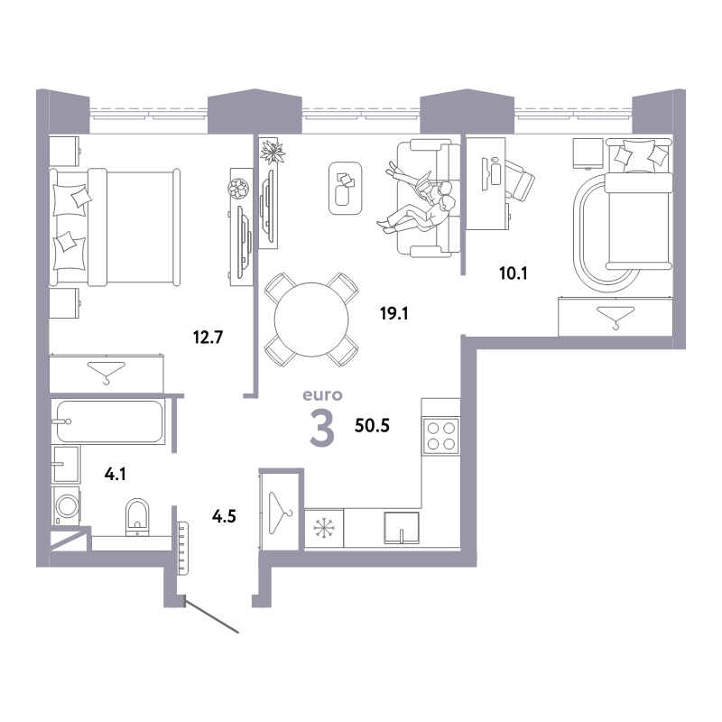 3 ккв (Евро) 50,5 м²