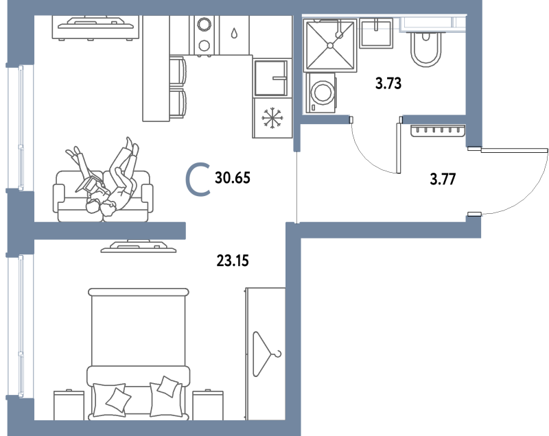 Студия 30,7 м²