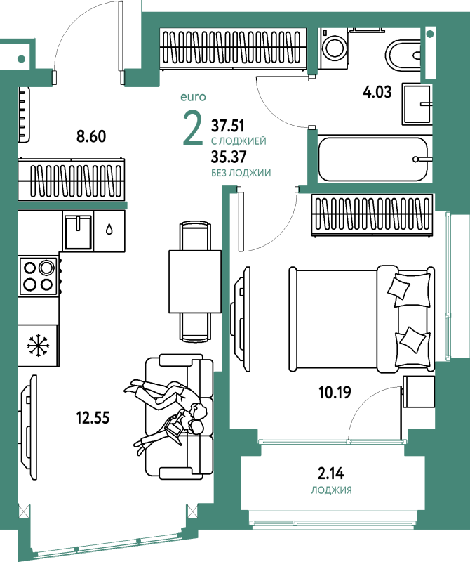 1 ккв 37,5 м²