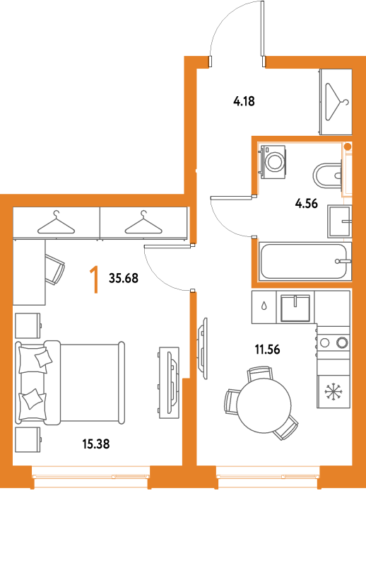 1 ккв 35,7 м²
