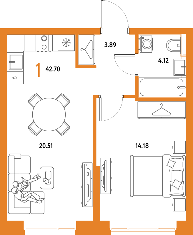 2 ккв (Евро) 42,7 м²