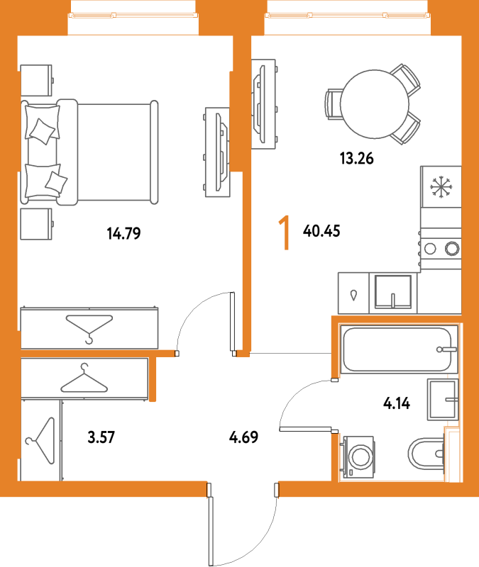 1 ккв 40,5 м²