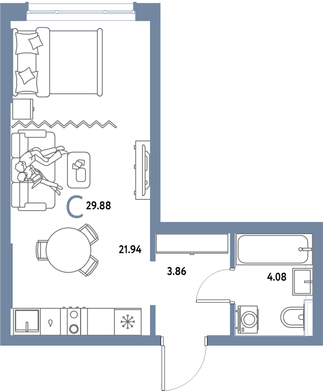 Студия 29,9 м²