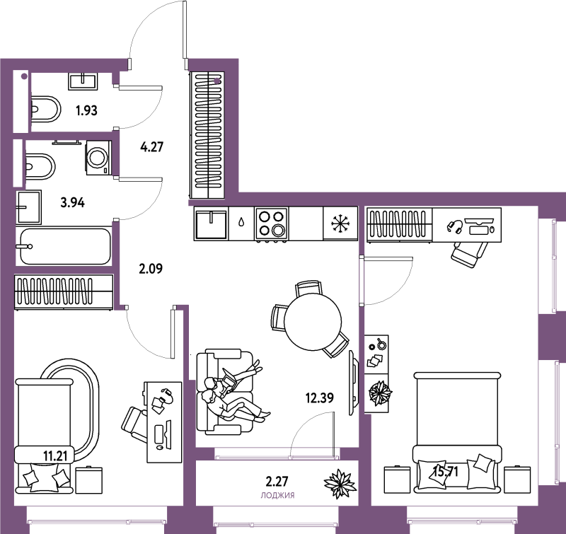 2 ккв 53,8 м²