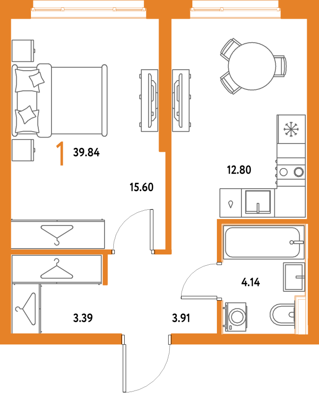 1 ккв 39,8 м²