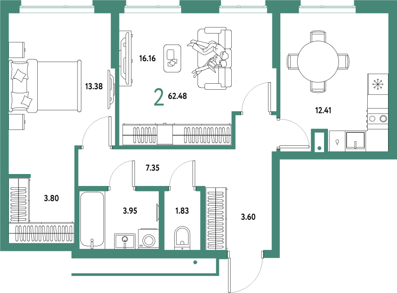 2 ккв 62,5 м²