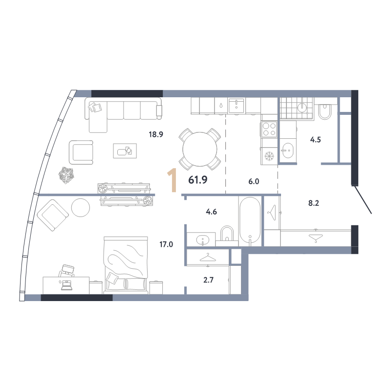 2 ккв (Евро) 61,9 м²