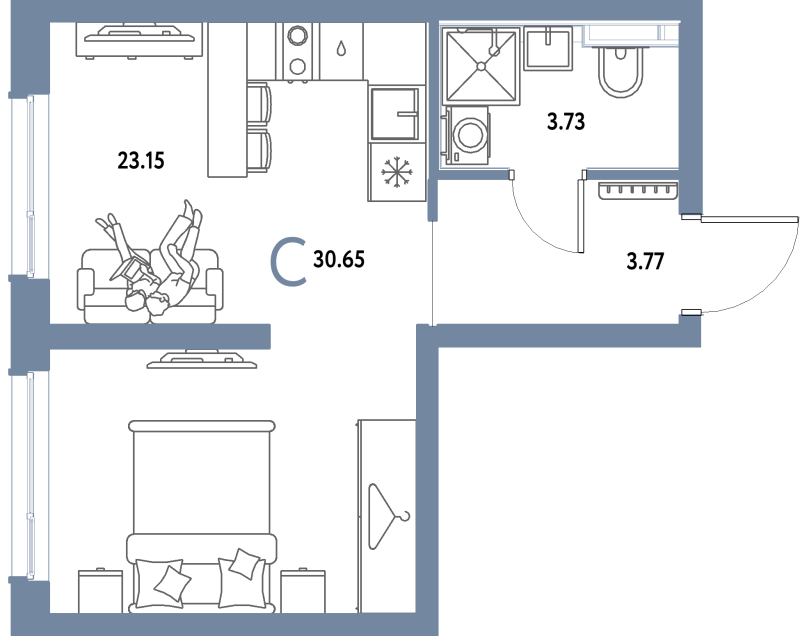 Студия 30,7 м²