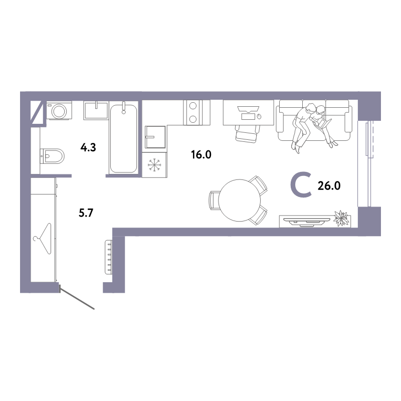 Студия 26 м²