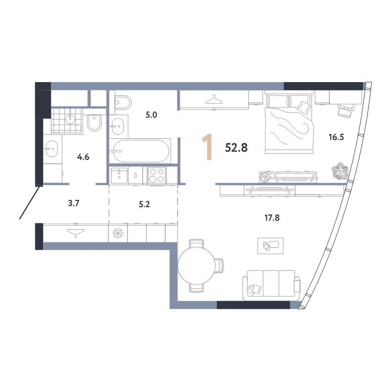 2 ккв (Евро) 52,8 м²