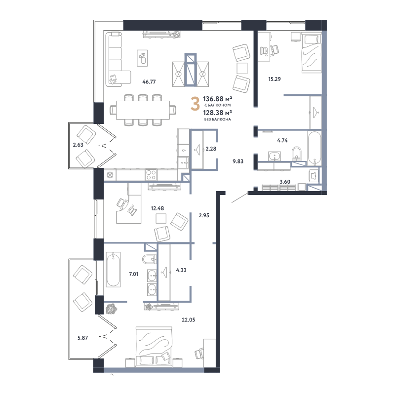 4 ккв (Евро) 136,9 м²