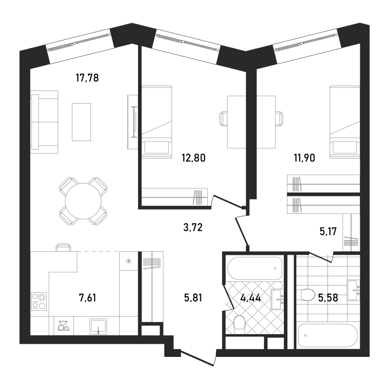 3 ккв (Евро) 74,8 м²