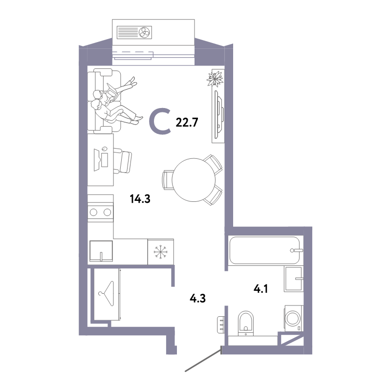 Студия 22,7 м²