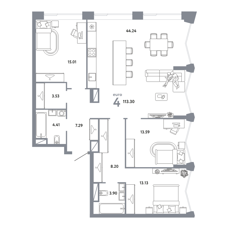 4 ккв (Евро) 113,3 м²