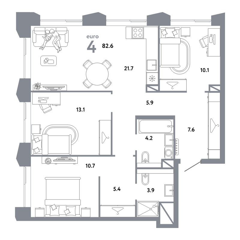 4 ккв (Евро) 82,6 м²