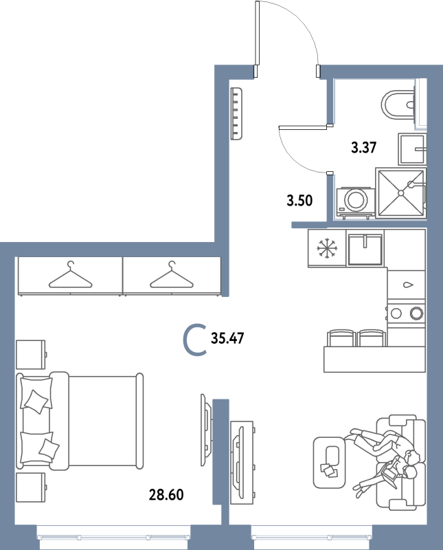 Студия 35,5 м²