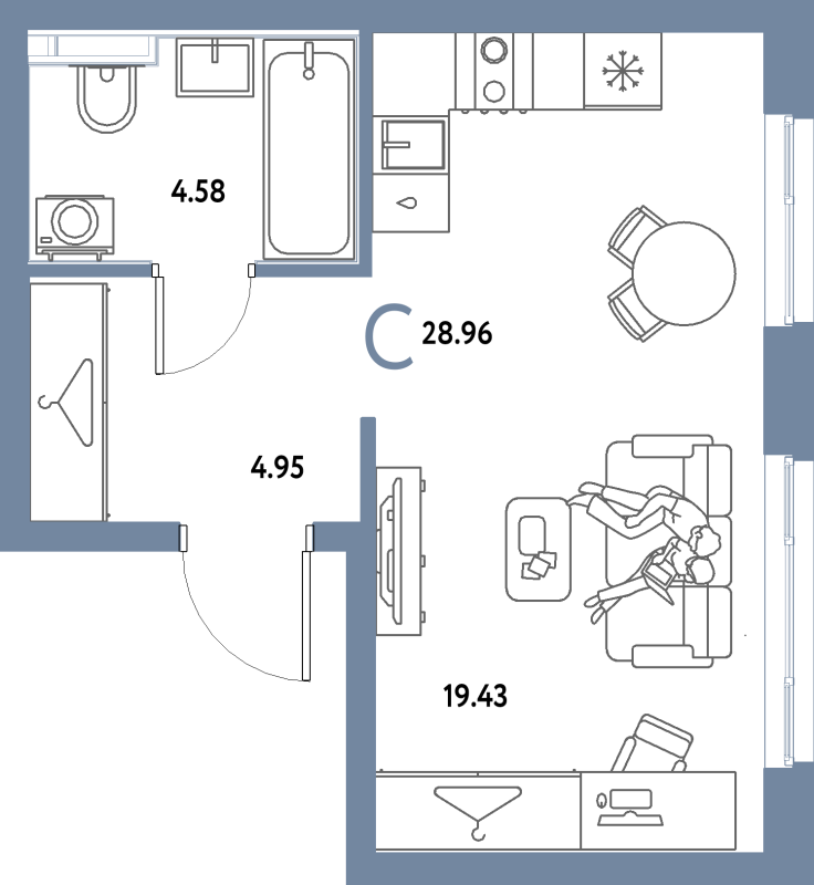 Студия 29 м²