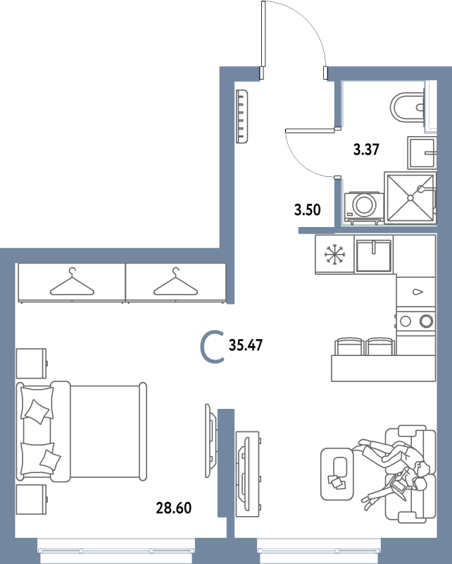 Студия 35,5 м²