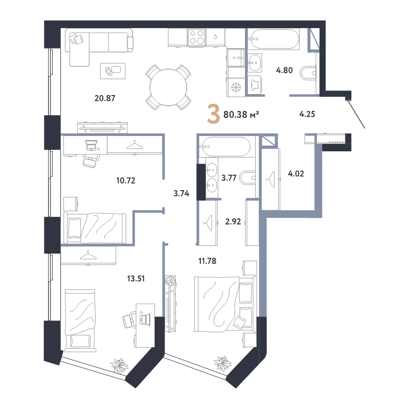 4 ккв (Евро) 80,4 м²