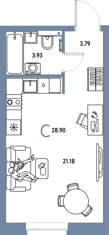 Студия 28,9 м²