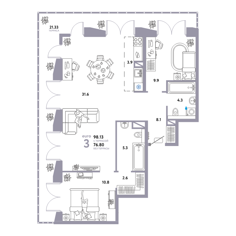 3 ккв (Евро) 98,1 м²