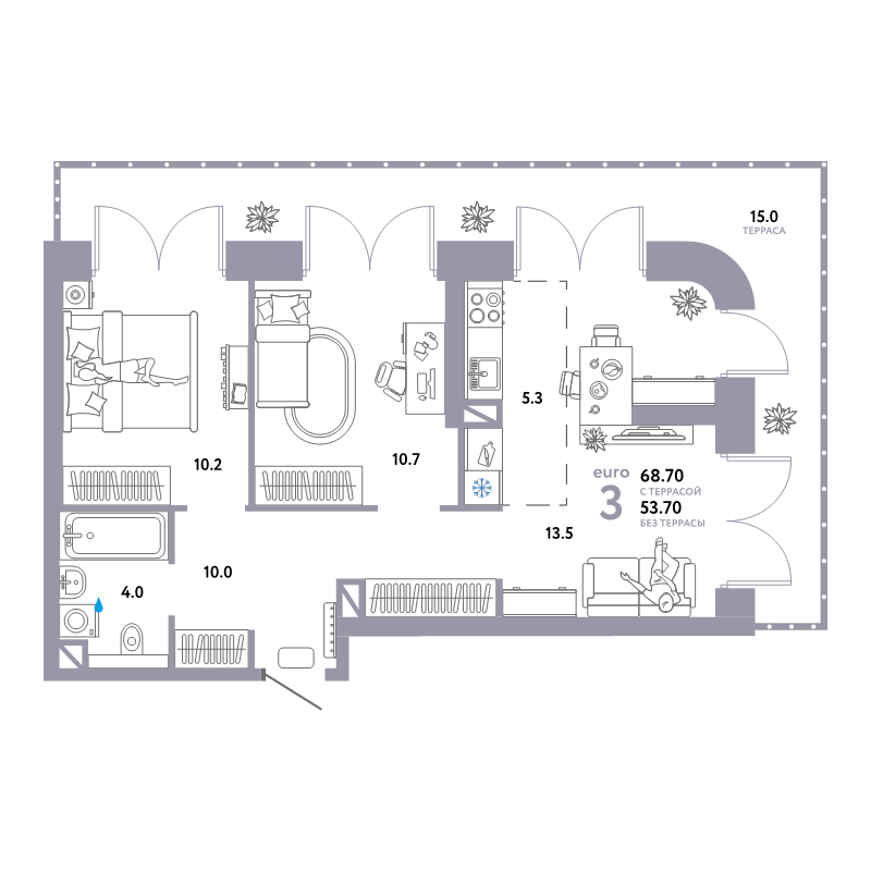 3 ккв (Евро) 68,7 м²