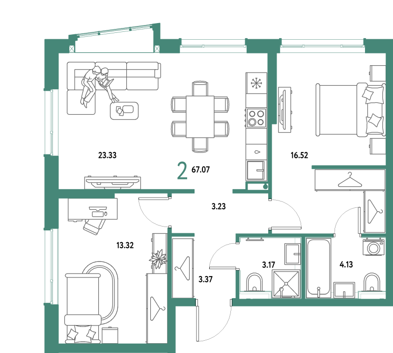 3 ккв (Евро) 67,1 м²