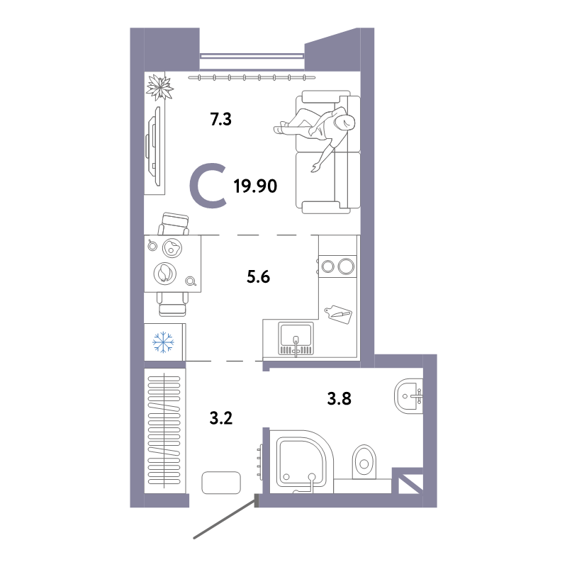Студия 19,9 м²