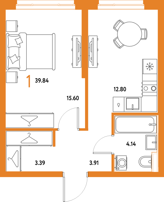 1 ккв 39,8 м²