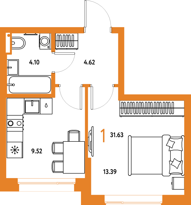 1 ккв 31,6 м²