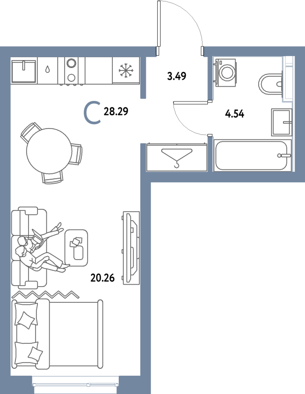 Студия 28,3 м²