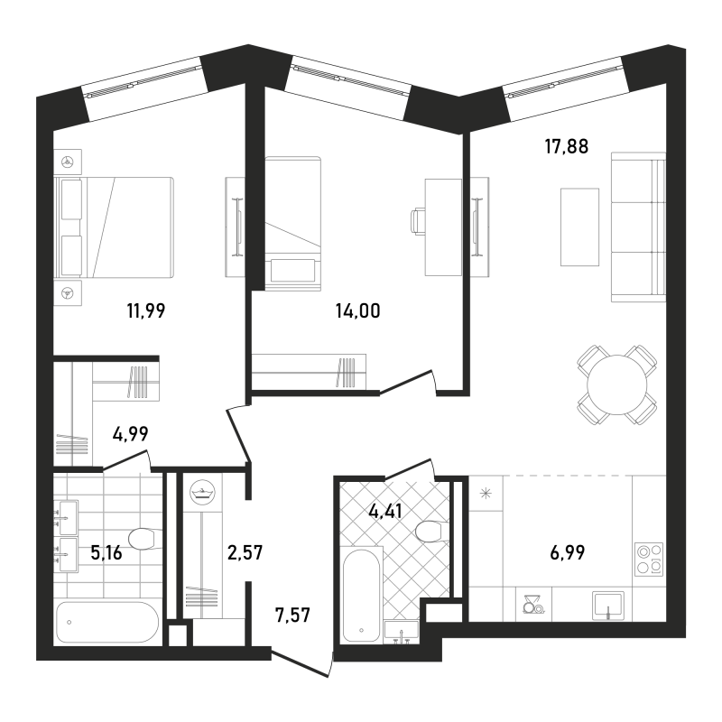 3 ккв (Евро) 75,6 м²