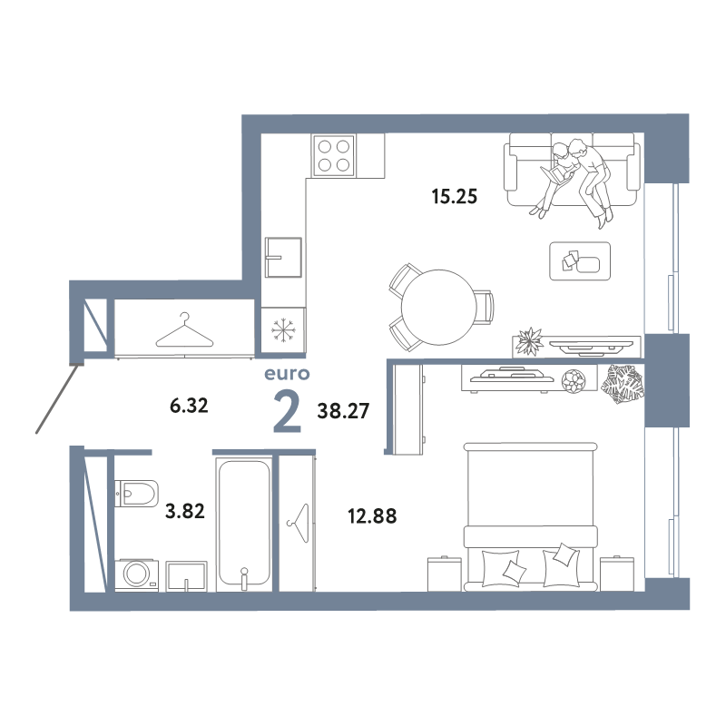 2 ккв (Евро) 38,3 м²