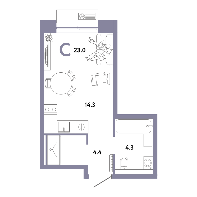 Студия 23 м²