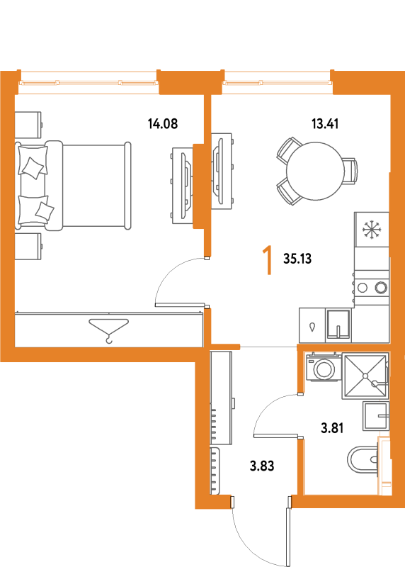 1 ккв 35,1 м²